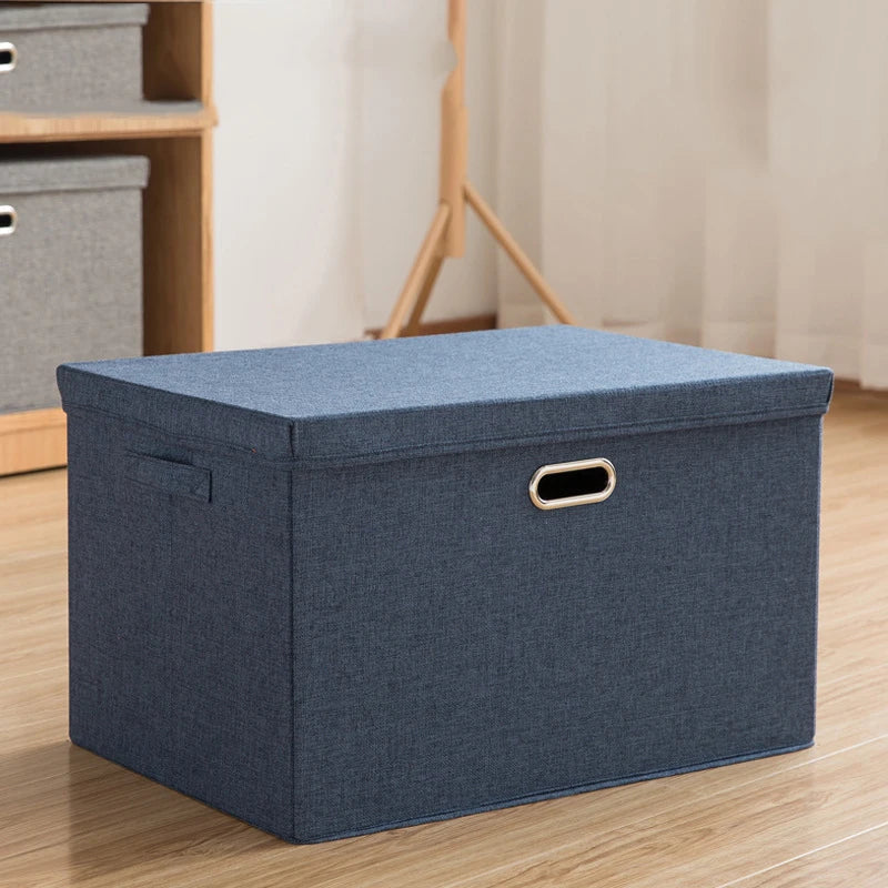 Foldable Fabric Storage Boxes with Lids Handles Closet Storage Bins for Clothes Rectangle Shape
