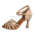 Customized Women Performance Party Champagne Pearl Crystal Heels Salsa Bachata Latin Dance Shoes 9CM