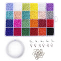 2mm Glass Seed Beads Set for Jewelry Making 24 Grids Box Seed Beads Elastic Thread and Accessories for Earrings