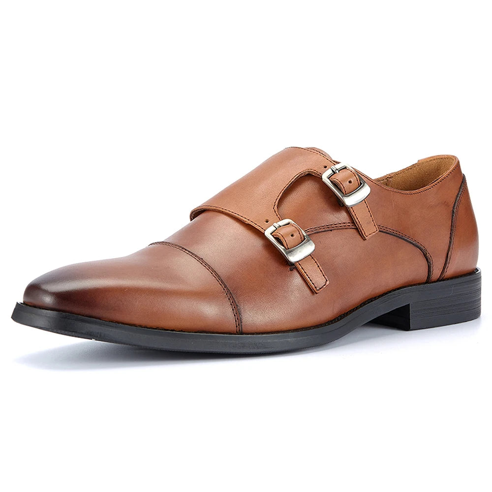 2024 Top Grade Men's Casual Anti-Slip Genuine Leather Shoes Waterproof Monk Design for Autumn Parties and Dress-Up
