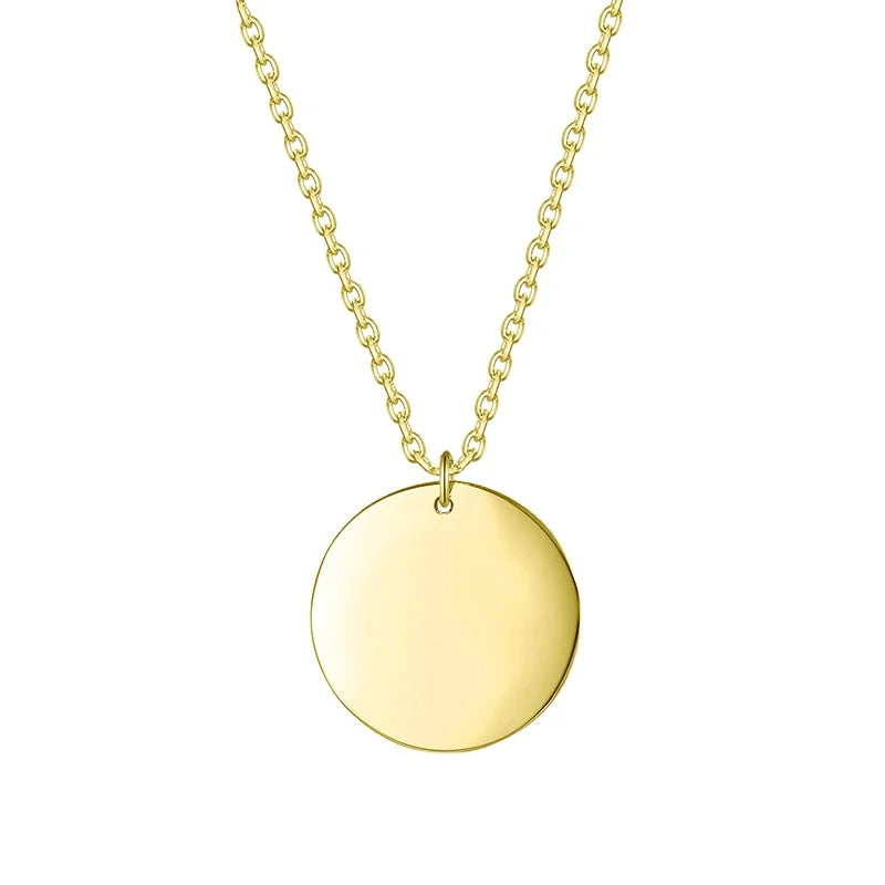 NSA2-076 Real 925 Solid Silver Choker Round Coin Charm Disc Pendant Custom Necklace for Logo on
