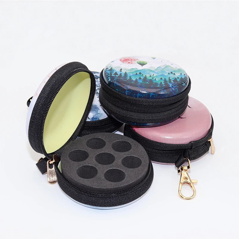 Tinplate 7 Grids 1ml 2ml Essential Oil Bottle Storage Bag Round