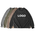 100% Cotton Plain Black Clothes Fashion Men's Breathable Round Neck Long Sleeve Wash T-shirt