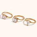 Dingran Top Quality Shining Zircon Water Wave Rings Gold Plated Stainless Steel Wedding Engagement Rings