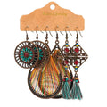3pcs/set Boho Earrings for Women Hangers Female Fringes Flower Drop Oil Retro Tassel Earrings Holiday Exaggerated Earring