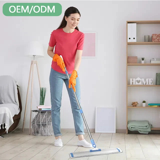 Long Handle Microfiber Flat Mop Wet and Dry Cleaning with Swivel Handle Stainless Steel Pole Plastic and Metal Head