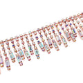 Wholesale Iridescent Rose Gold Tassel Chain With Crystal Motif Rhinestones Fringe Trim for Decorative Purposes