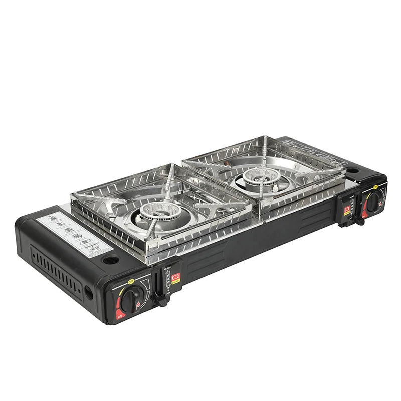 Portable 2-Burner Outdoor Camping Gas Stove Multi-Functional Windproof Cooktop for Adventure Sports