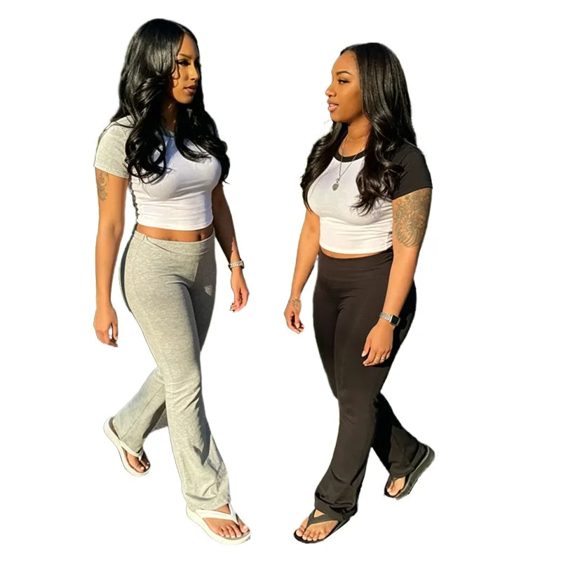 2026 Custom LOGO Summer Women Two Piece Sets Clothing Contrast Color Shirts Pants Sports Yoga Set Women Loungewear Sets