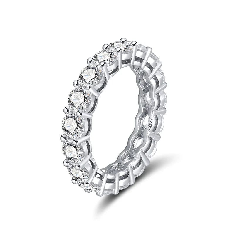 RINNTIN SR167 New Fashion Fine Jewelry 925 Sterling Silver Bling Bling Baguette Eternity Band Diamond Ring for Women