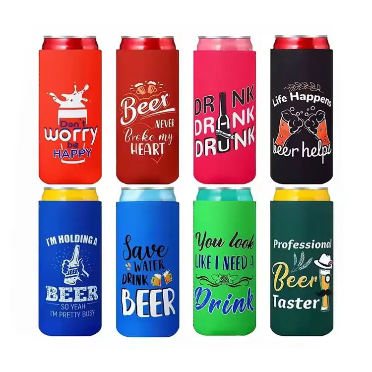 Foldable OEM Custom Neoprene Slim Beer Can Koozy 330ml 12oz Skinny Can Cooler Drink White Skinny Straight Can Cooler Coozy Cover