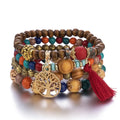 Handmade Boho Multi Layers Stackable Wooden Beaded Rosary Bracelets Jewelry for Women