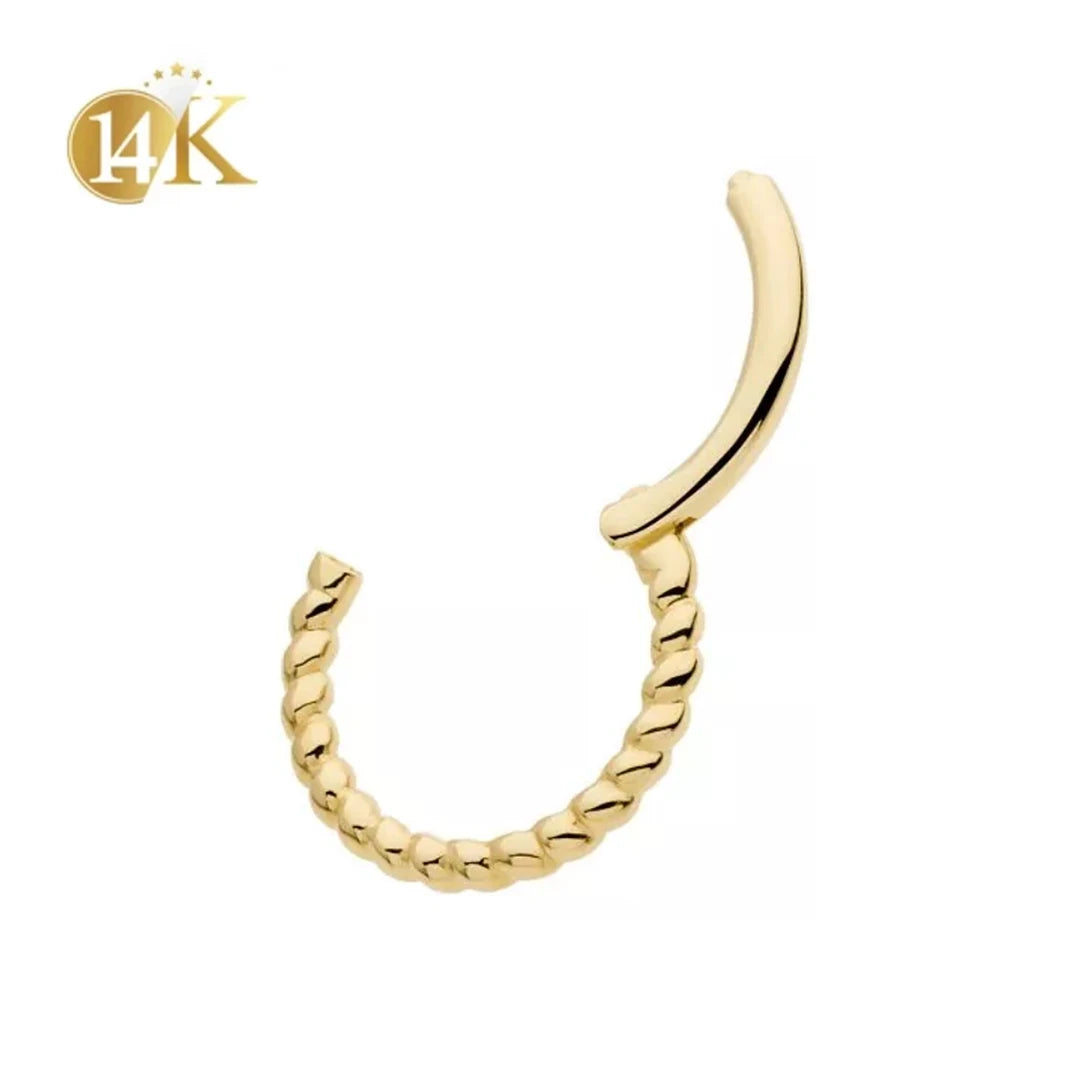 Wholesale 14K Solid Yellow Gold Twisted Rope Hinged Segment Clicker Ring Classic Piercing Jewelry Children's Gift Party