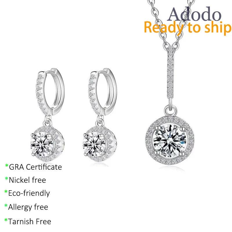 Factory New Arrival Round Design S925 Silver Jewelry Set Earrings Necklace for Women Christmas Engagement Anniversary