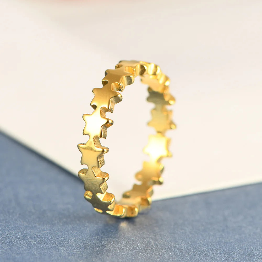 4MM Star Ring 18K Gold Wholesale Stainless Steel Fashion Waterproof Rings Hypoallergenic French love Trendy  Jewelry Rings