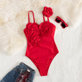 Wholesale Red Floral Bikini 3D Floral One Piece Swimsuit Sexy High Cut Fitness Swimwear
