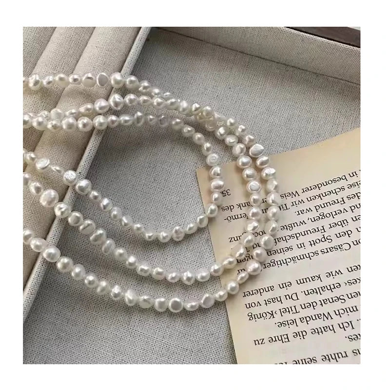 Fashion Handmade Irregular Freshwater Pearl Beaded Necklaces Women 925 Sterling Silver Chain Jewelry