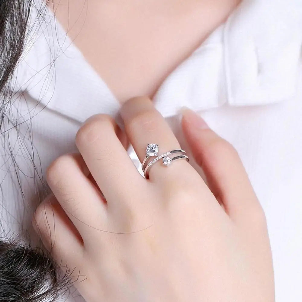 925 Silver Crystal Zircon Open Ring for Women Lady Fashion Rings Delicate Simple Design Jewelry MegaBDM