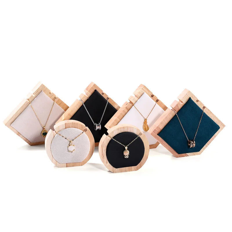 New Trending Wooden Jewelry Display Stand Rack Pentagon Hexagon Circle Pendant Prop Holder Stylish Container for Jewelry