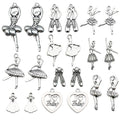 Ballerina and Pointe Shoe Charms Assorted Ballet Tutu Motifs Antique Silver Zinc Alloy for Dance Recital Keepsake MegaBDM