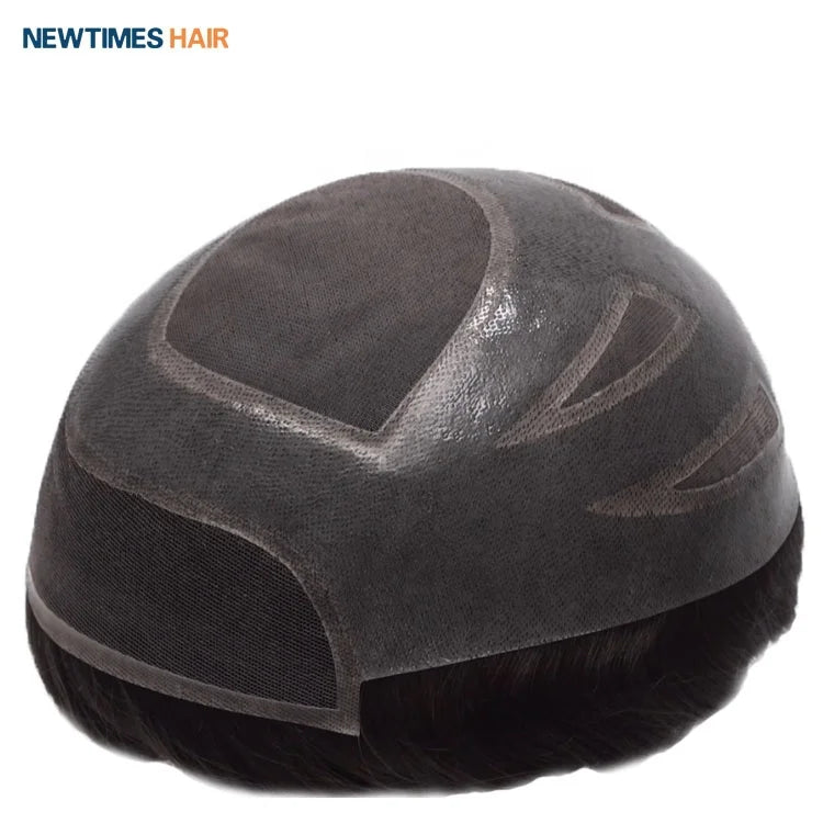 Newtimes Stock Fine Mono French Lace Front Hair Wig Men Mens Virgin Human Hair Replacement Systems PU Technique Skin Model