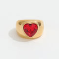 Fenny 18K Gold Plated Wholesale Non Tarnish Cute Ruby Heart Shaped Diamond Stainless Steel Finger Ring Trendy for Women