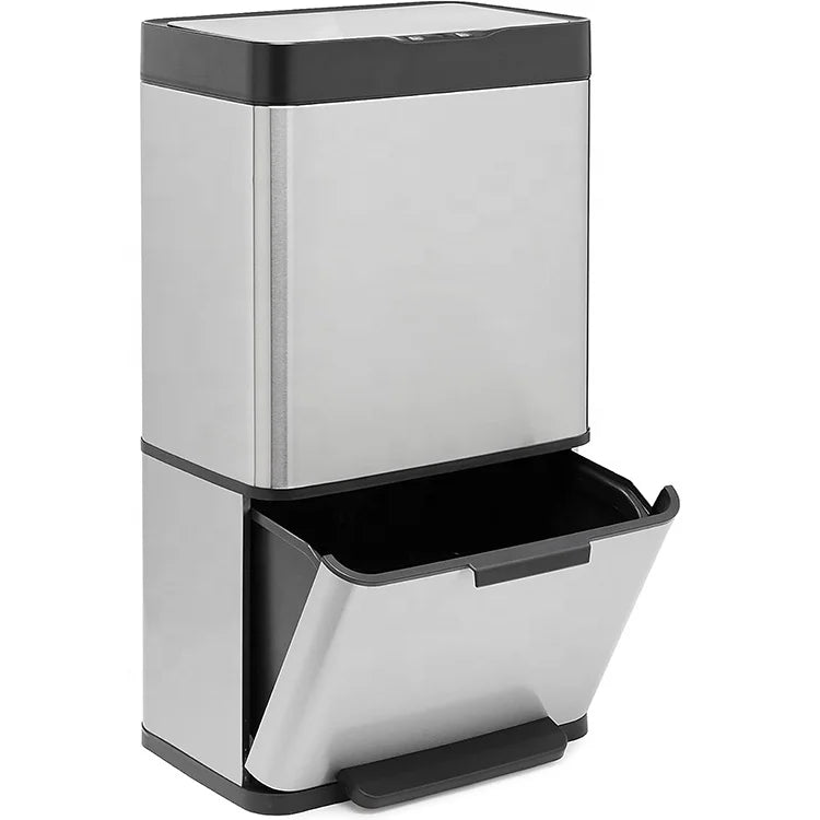 Automatic 40L Stainless Steel Trash Can Induction Type Standing Structure Sustainable 3 Container Design for Home or School