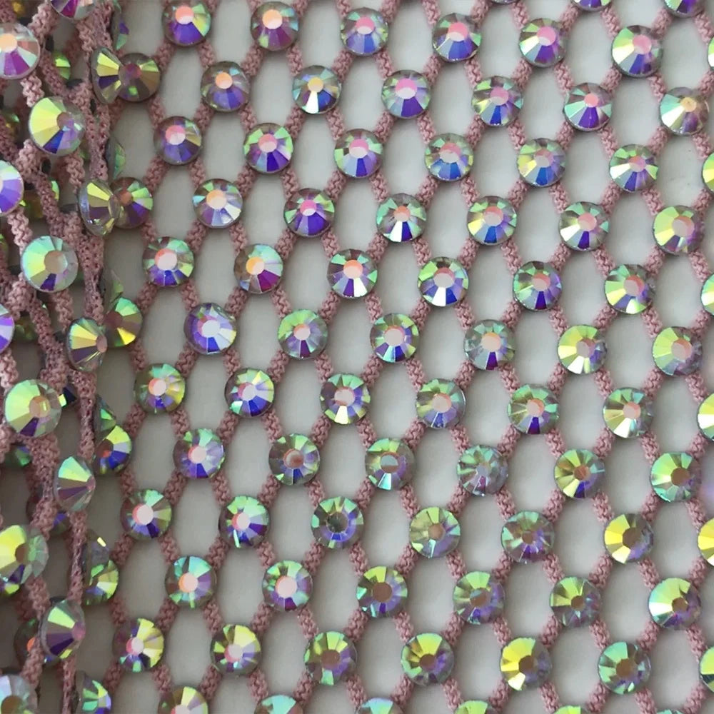 N003 Ss16 Rhinestone L Mesh Elastic Rhinestone Fabric Mesh