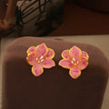 Sweet Enamel Big Flowers Pink Peach Blossom Stud Earrings for Women Brincos Jewelry Girl Christmas Valentine's Day Gift