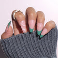 Factory Supplier Wholesale 24pcs ABS Almond French Green Press-On False Nails with Nail Glue Stylish Design Model Packaging