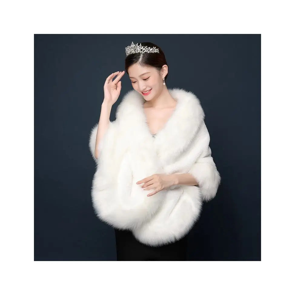 Jrfur Wholesale Women Solid Color Party Shawls White Soft Autumn Faux Fur Shawl