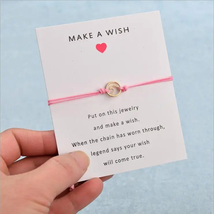 Custom Black Red White Knit Originality Wave Make a Wish Card Bracelet Aesthetic in Spanish Wish Bracelet