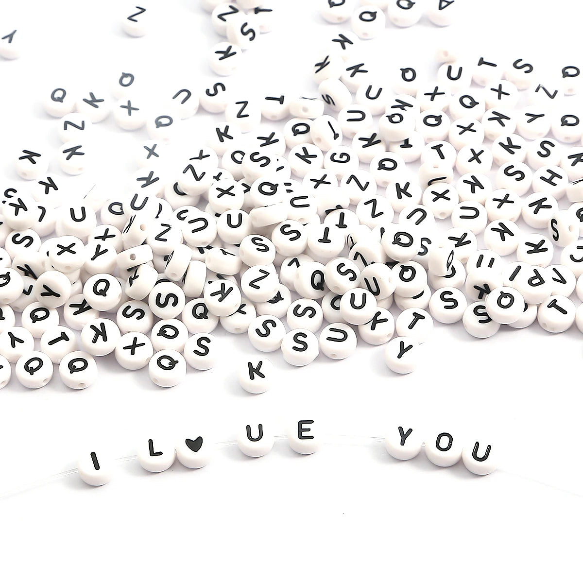4x7mm 100pcs Per Bag DIY Jewelry Accessories Acrylic Lucite Plastic White English A-Z Round Flat Alphabet Letter Beads