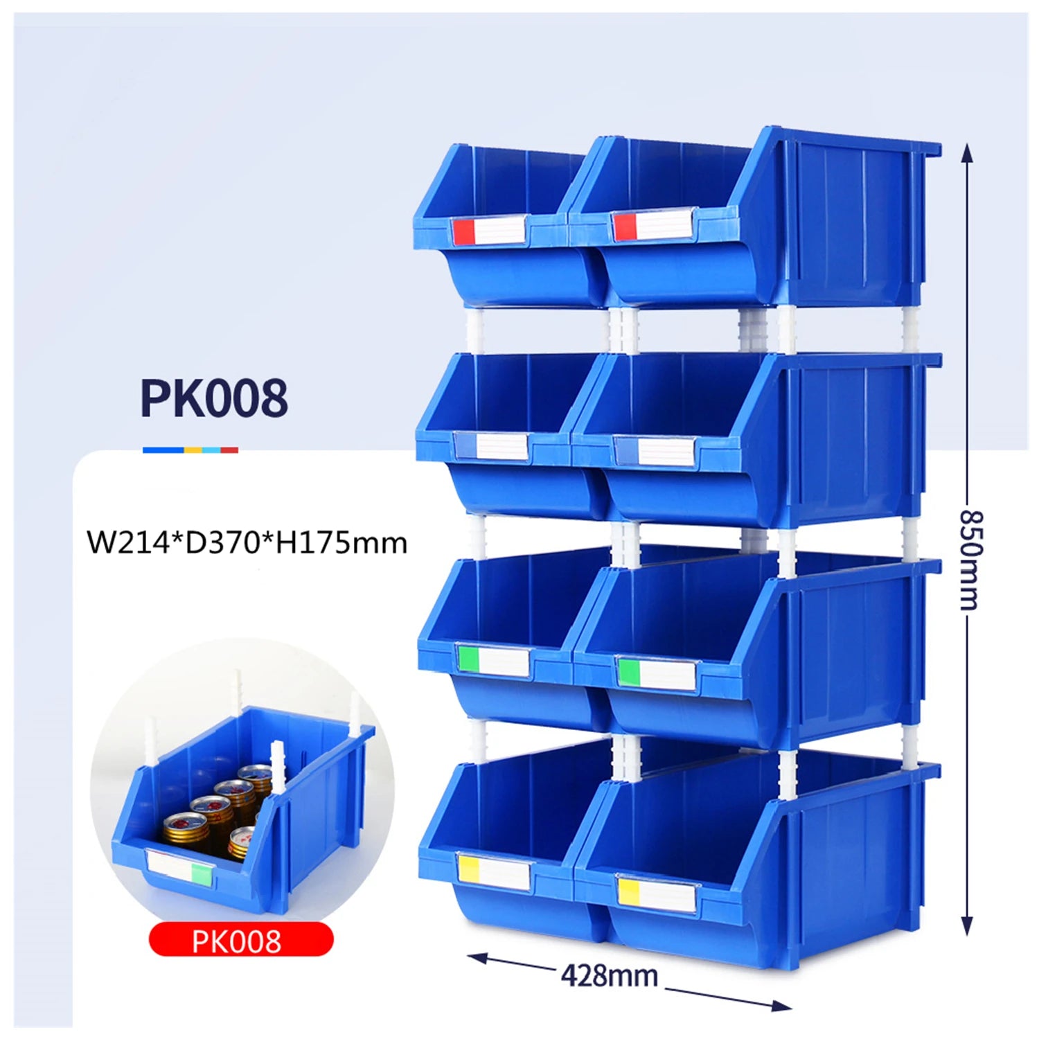 Injection Molded Square Stackable Plastic Bins Storage Box Separator Eco-Friendly Industrial Design 35L Capacity 50kg Load