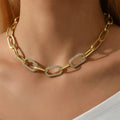 Vintage Style Large Heavy Thick Chain Necklace with Simple Crystal Glass Stones Gold Link Chain Geometric Pattern Choker Jewelry