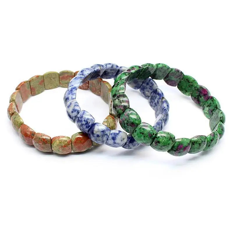 Wholesale Women Man Family Couple Jewellery 15*13MM Square Faceted Natural Stone Mixed Gemstone Opal Plat Beads Bracelet Bangles