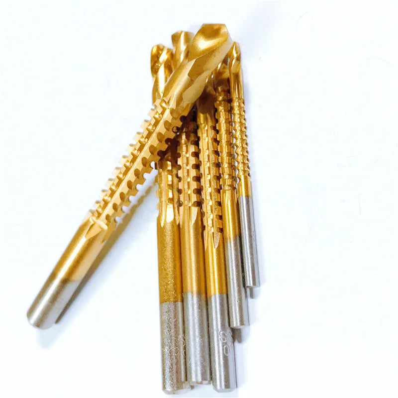 6pcs Set 3-8mm Titanium Coated HSS Sawtooth Drill Bit Electric Metal Drill Bit for Woodworking Saw Grooved Slotted
