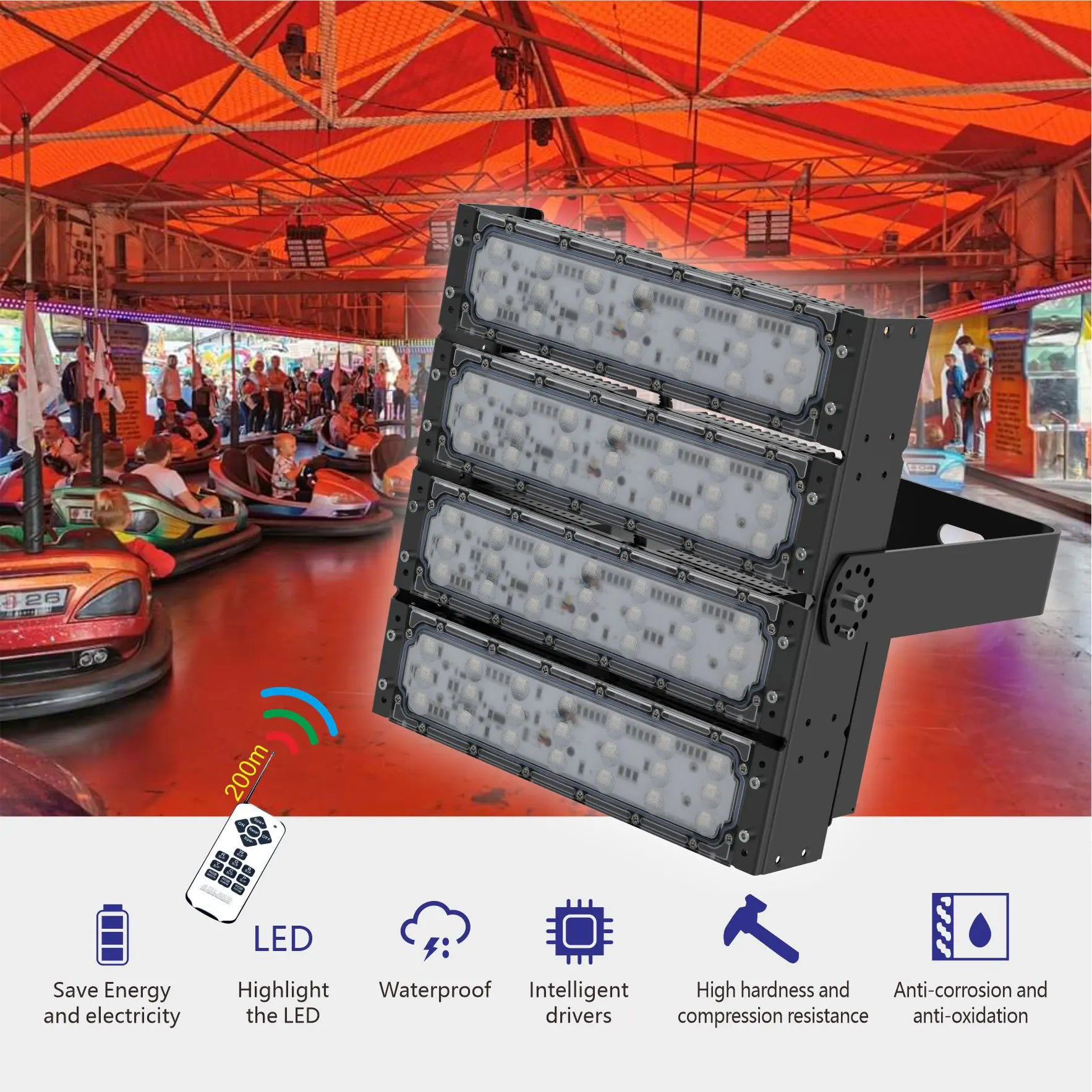 Dropshipping High Brightness IP65 Outdoor 200W  RGB Flood Lights Multi Colour Aluminum LED Floodlight