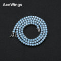 BC202  4mm 16" 18" 20" Sea Blue Brass CZ Tennis Chain  Necklace Hip Hop Bling Jewelry Zircon Tennis Chain Iced Out