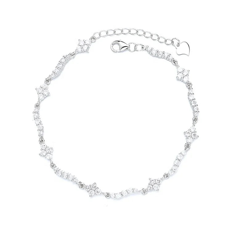 Yaeno Fine Jewelry Fancy Link Chain Flower Bracelet Real Silver 925 CZ Bracelet for Women