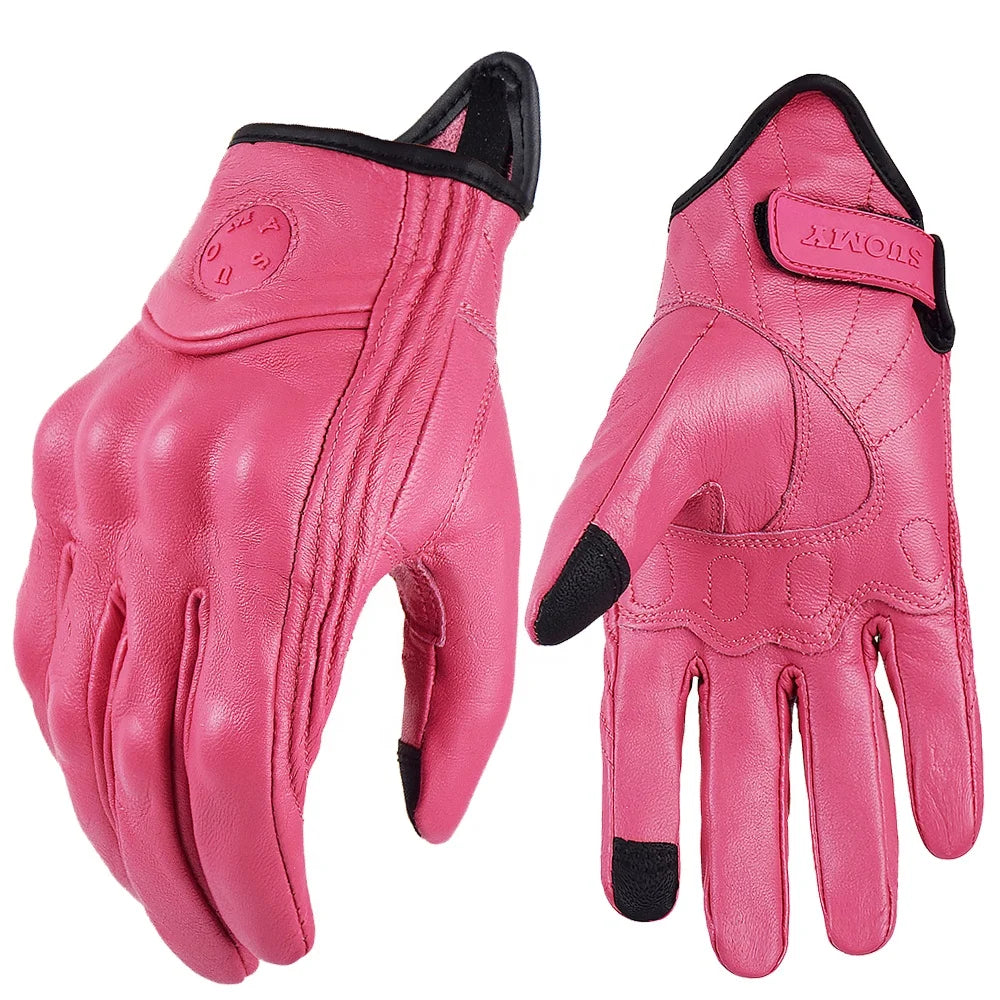 SUOMY Vintage Leather Motorbike Sporting Safety Gloves Anti - Fall Motorcycle Riding Gloves Touch Screen Motocross Racing Gloves