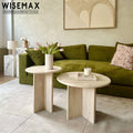 WISEMAX FURNITURE Italian Light Luxury Marble Side Table Round Natural Travertine Top Coffee Table for Home Living Room