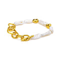 Luxury Natural Long Pearl Bracelet Fashion Hammered Gold Color Brass Link Chain Bracelet for Women's Wedding Party Gift