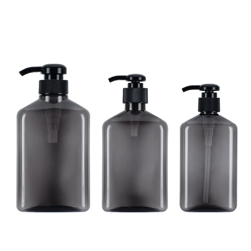 High-End Gentleman Style for Clear Grey Square Shape Lotion Bottle/Shampoo Conditioner Bottle 250ml/350ml/500ml Pump Sprayer