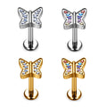 G23 ASTM F136 Titanium Labret Piercing Earrings butterfly Shaped 16G CZ Punk Style Tragus Cartilage Body Piercing Jewelry