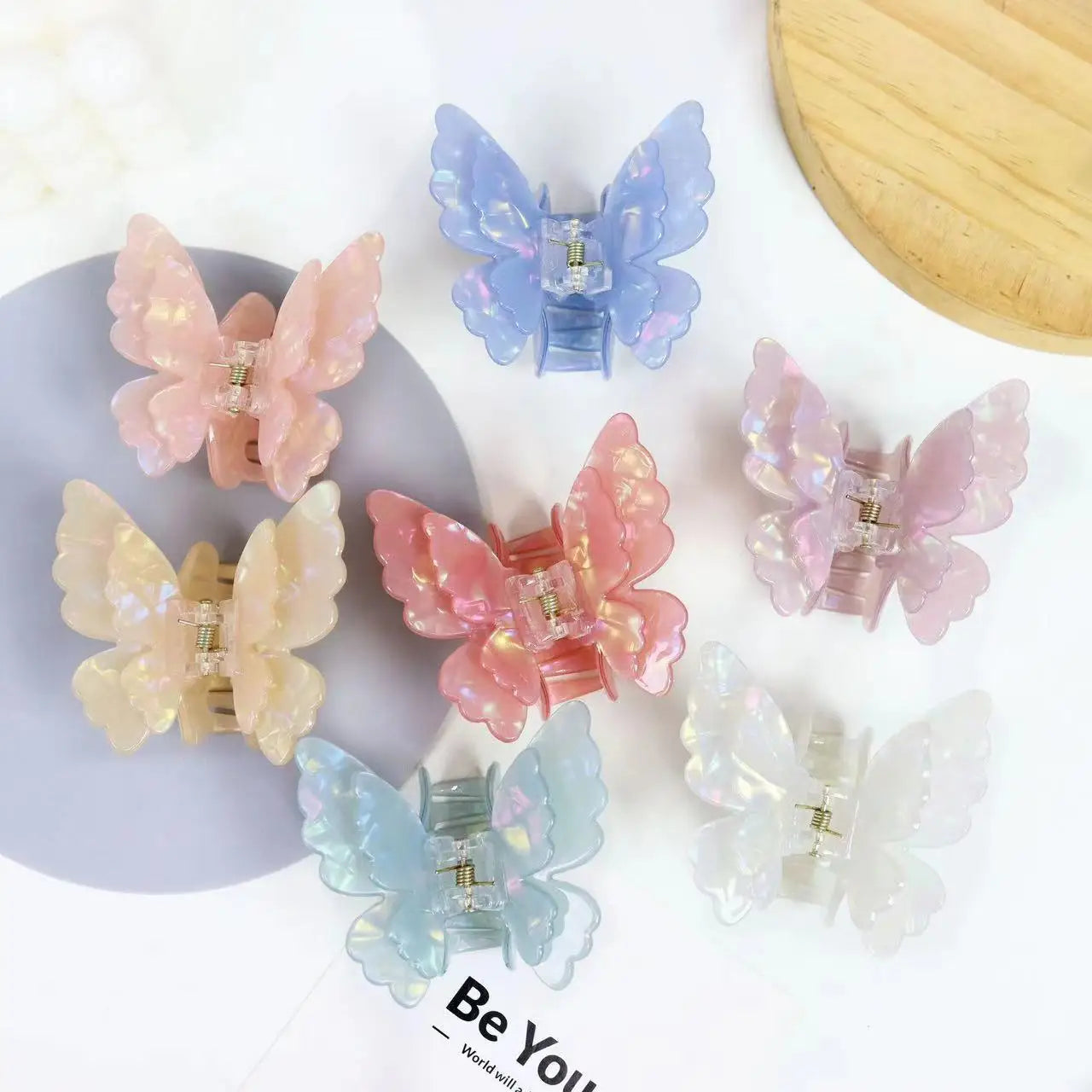 New Arrival Fashion Women Acetate Double butterfly Hair Claw Clips6.2cm Hair Clips Girls for Hair Accessory Best Quality