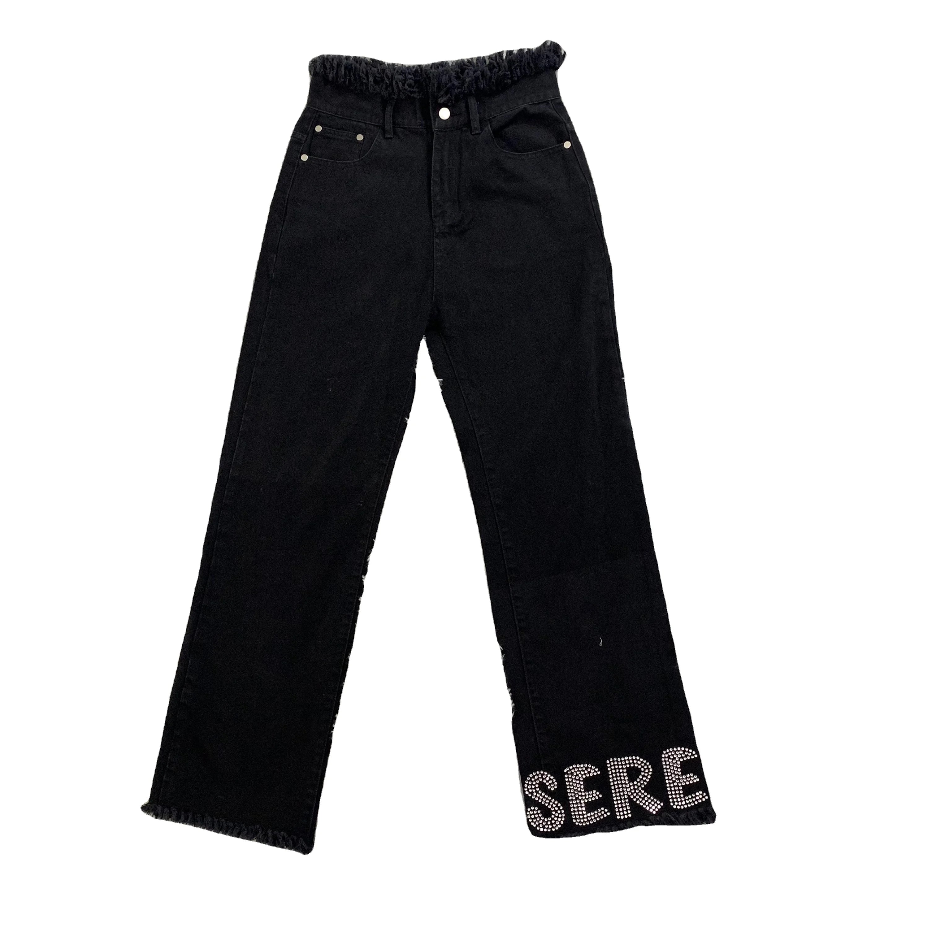 DENIMGUYS Men Street Fashion Rhinestone Jeans Pants Distressing Washed Raw Edge Vintage Men Baggy Denim Pants