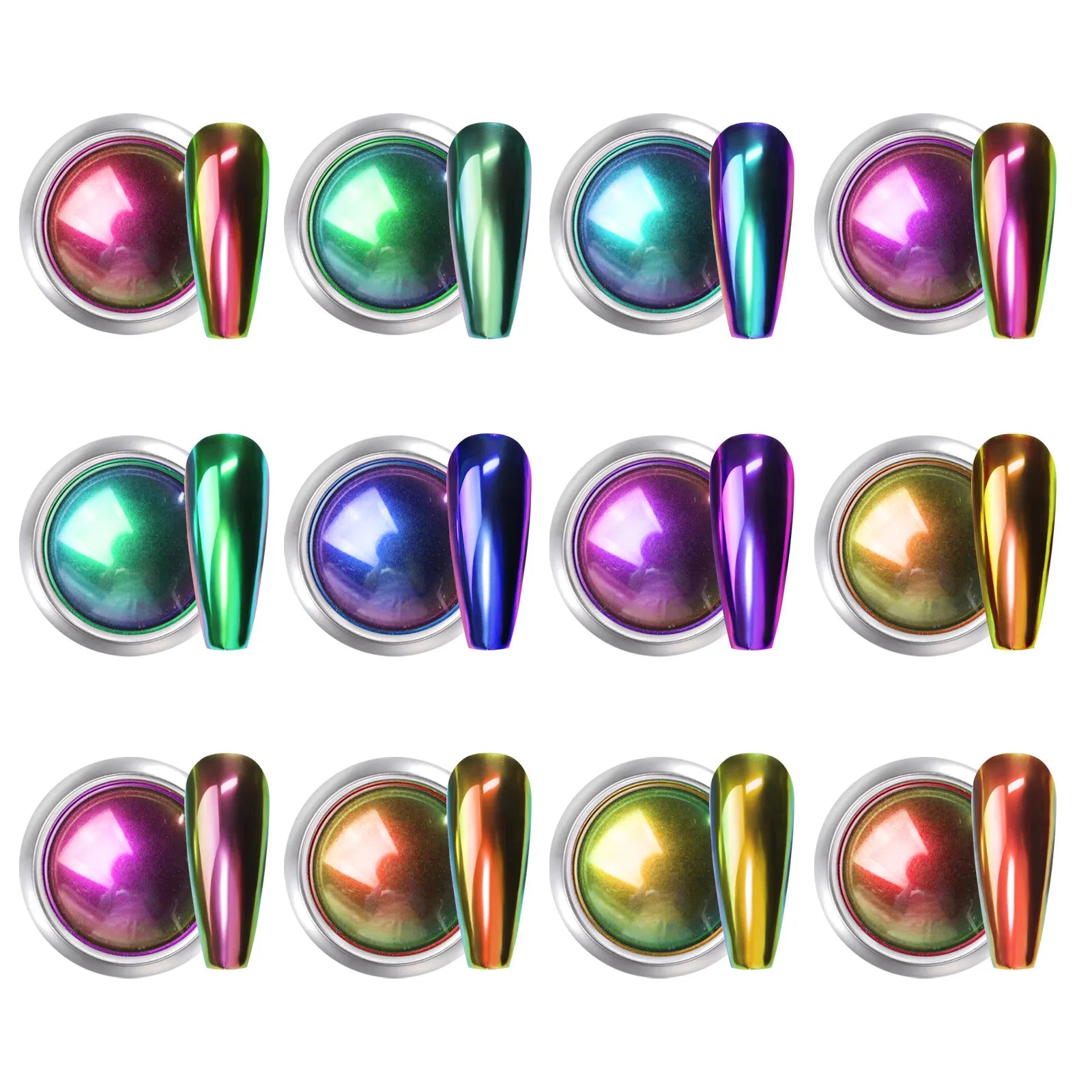 12 Colors Nail Design Metal Mirror Effect Powder 3D Glitter Pigment Nail Magic Mirror Powder