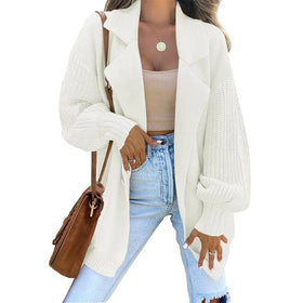 2023 New Autumn/Winter Women's Sweater Cardigan Solid Color Suit Collar Long Sleeve Knitted Coat Fashion Sweater