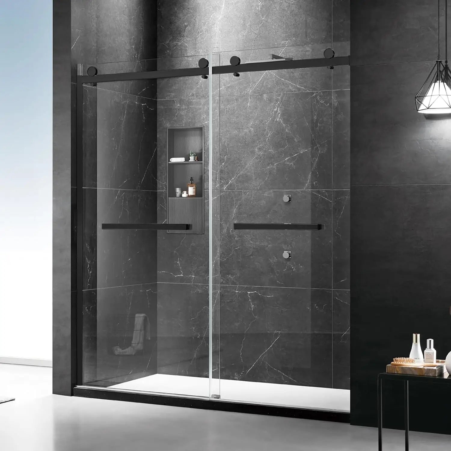 Double Sliding Shower Door 60 In.W X 74 .H Framed 5/16"(8mm) 18 Ch Pull Handle